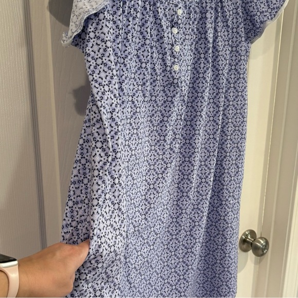 Aria Collection Purple Floral Print Nightgown Sleepwear 3X Cotton Button Pockets - Picture 7 of 12